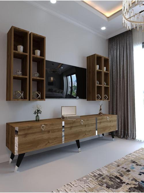Festival S3002-2 Cevi̇z - Color Silver Detaylı Minifiks Bağlantı Tv Sehpası Ve Duvar Rafı