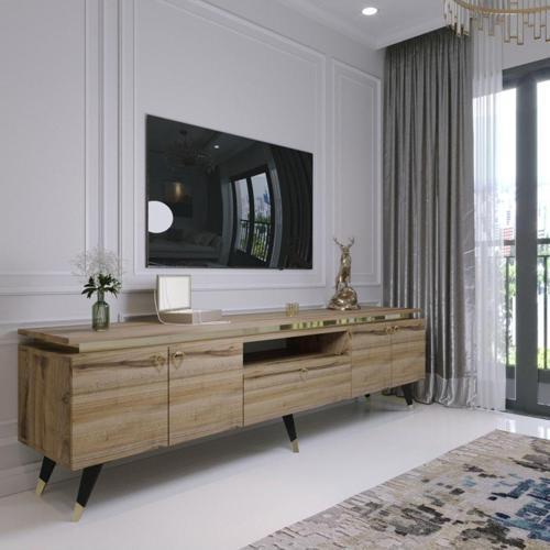 Modern Tv Sehpası Gold Üçgen Kulp Kepli G0M24-3 Çırağan 35 Cm Derinlik