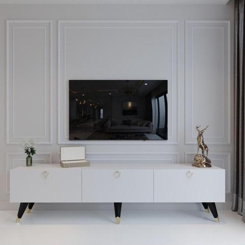 Modern Tv Sehpası Üçgen Kulp Kepli Q8017-1 Beyaz
