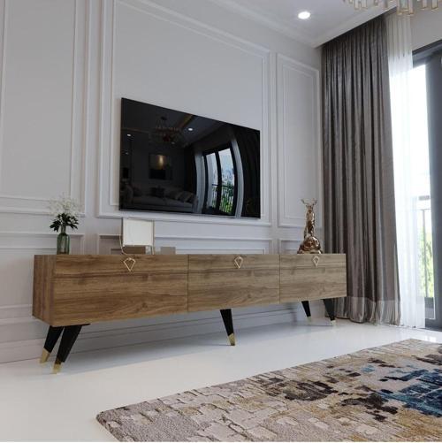 Modern Tv Sehpası Üçgen Kulp Kepli Q8017-2 Ceviz