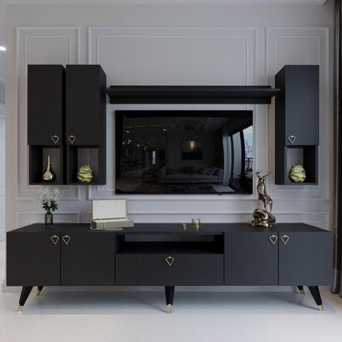 Modern Tv Sehpası Gold Üçgen Kulp Kepli Q8024-4 Antrasit