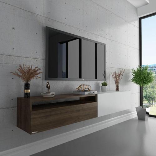 Duvara Monte Tv Sehpası Ceviz Beyaz S6110-6