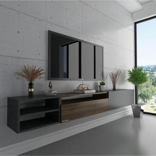 Duvara Monte Tv Sehpası S6111-8 Antrasit Ceviz Antrasit