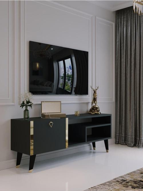 Festival Tv Sehpası G6307-4 Antrasit Gold Detaylı Minifiks Bağlantı Tv Ünitesi