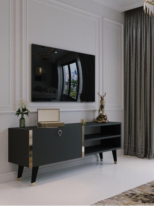 Festival Tv Sehpası G6304-4 Antrasit Gold Detaylı Minifiks Bağlantı Tv Ünitesi