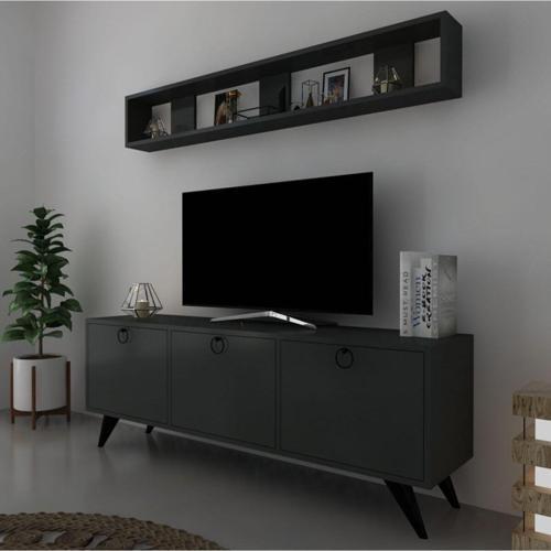 Raflı Tv Ünitesi Kulplu Dolaplı Modern Tv Sehpası Q3029-4