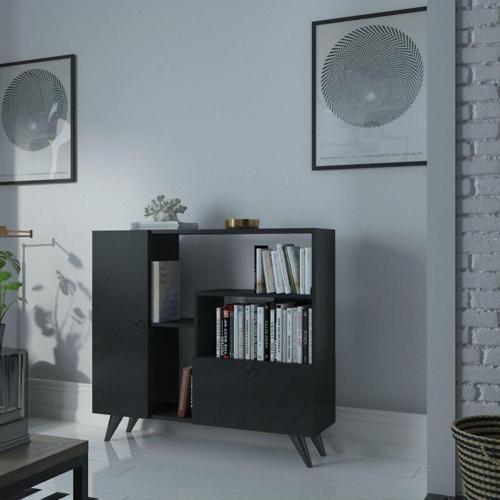 Festival Çok Raflı 2 Dolaplı Kitaplık Modern Ayaklı Kitaplık Antrasit