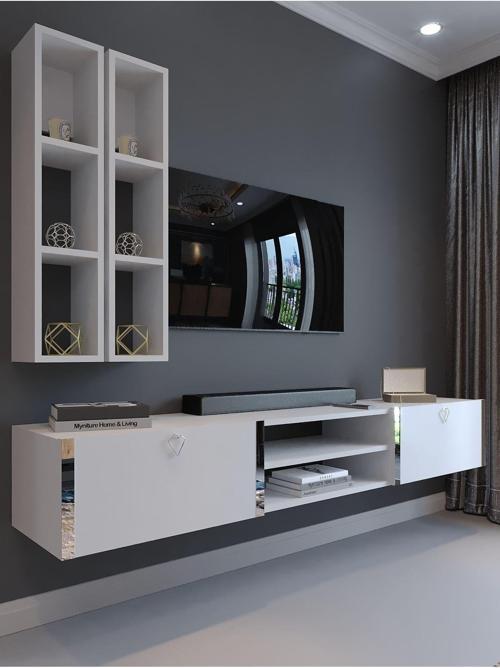 Festival Tv Ünitesi S13000-1 Beyaz Parlak Silver Duvara Monte Tv Sehpası