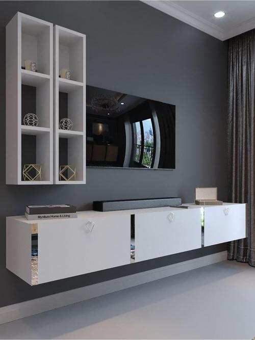 Festival Tv Ünitesi S13003-1 Beyaz Parlak Silver Duvara Monte Tv Sehpası