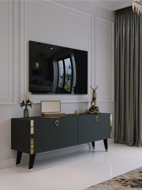 Festival Tv Sehpası G6305-4 Antrasit Gold Detaylı Minifiks Bağlantı Tv Ünitesi
