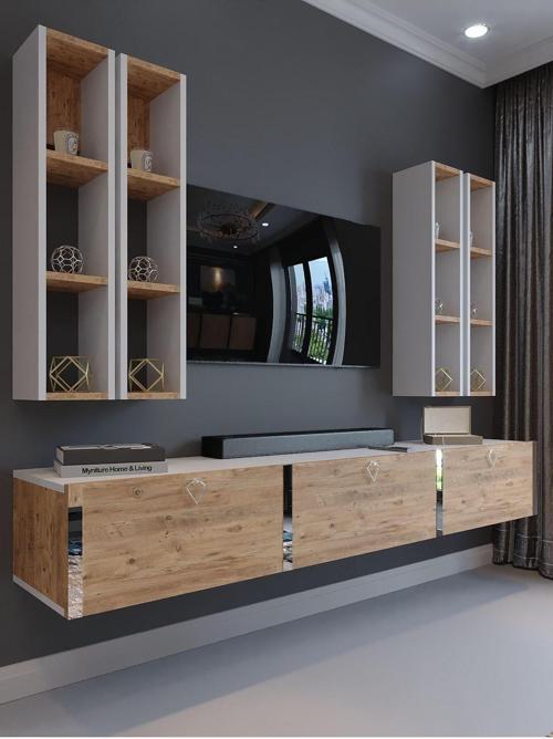Festival Tv Ünitesi S13002-1-6 Beyaz Atlantik Çam Silver Duvara Monte Tv Sehpası