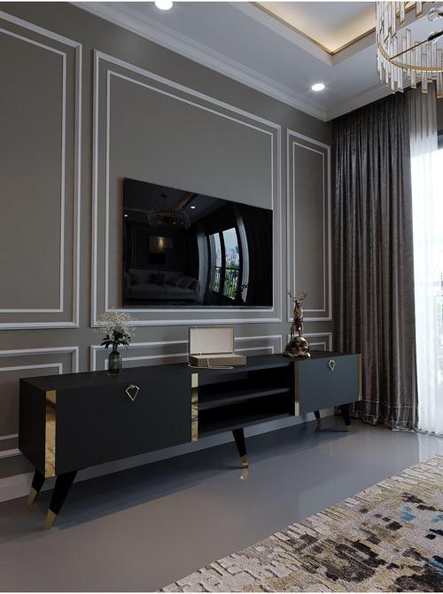 Festival Tv Ünitesi G3030-4 Antrasit Gold Detaylı Minifiks Bağlantı Tv Sehpası