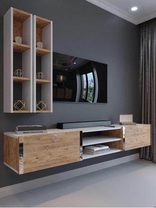 Festival Tv Ünitesi S13000-1-6 Beyaz Atlantik Çam Silver Duvara Monte Tv Sehpası