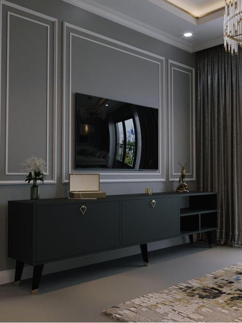 Festival Tv Ünitesi G6501-4 Antrasit Gold Detaylı Minifiks Bağlantı Tv Sehpası