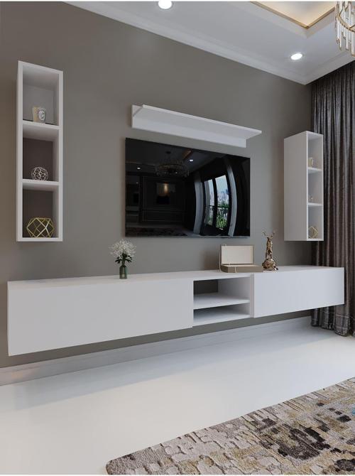 Festival Tv Sehpası Q6405-1 225 Cm Beyaz Parlak Minifiks Bağlantı Duvara Monte Tv Ünitesi