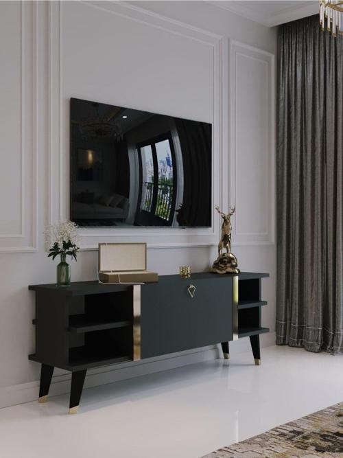 Festival Tv Sehpası G6306-4 Antrasit Gold Detaylı Minifiks Bağlantı Tv Ünitesi