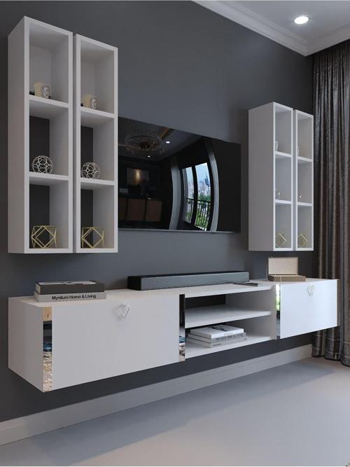Festival Tv Ünitesi S13001-1 Beyaz Parlak Silver Duvara Monte Tv Sehpası