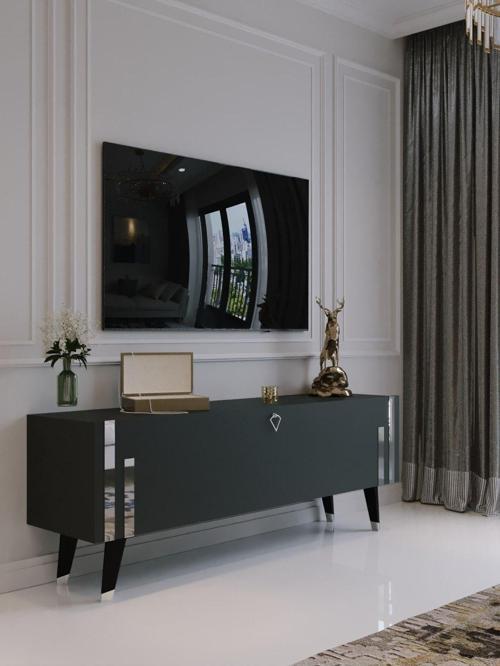 Festival Tv Ünitesi S6302-4 Antrasit Gümüş 120 Cm Tv Sehpası Minifiks Dışarıdan Vida Gözükmez