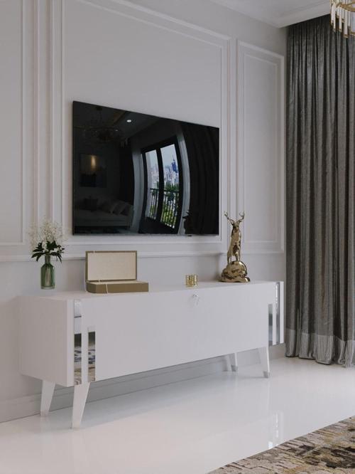 Festival  S6302-1 Beyaz Gümüş 120 Cm Tv Sehpası Minifiks Bağlantı Dışarıdan Vida Gözükmez