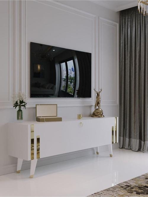 Festival  G6302-1 Beyaz Gold 120 Cm Tv Sehpası Minifiks Bağlantı Dışarıdan Vida Gözükmez