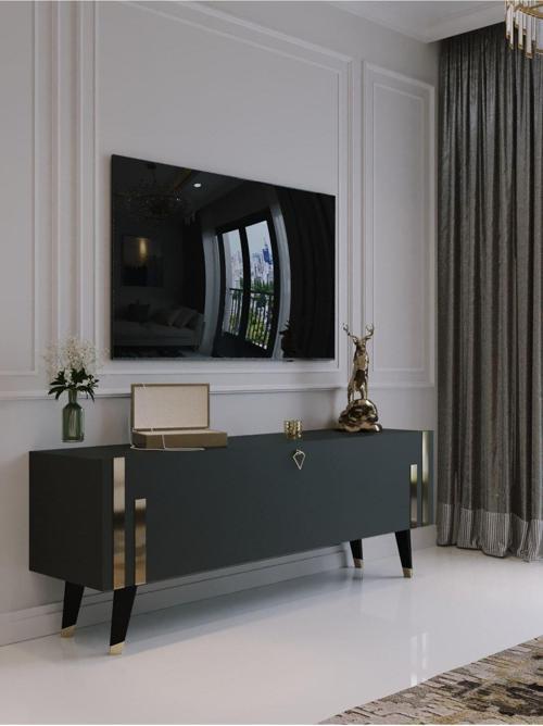 Festival Tv Ünitesi G6302-4 Antrasit Gold 120 Cm Tv Sehpası Minifiks Dışarıdan Vida Gözükmez