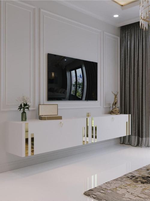 Duvara Monte Tv Sehpası Beyaz Gold Q6300-1
