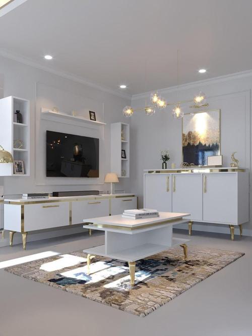 Festival Tv Sehpası - Konsol - Orta Sehpa Beyaz Gold G-Set-5-1