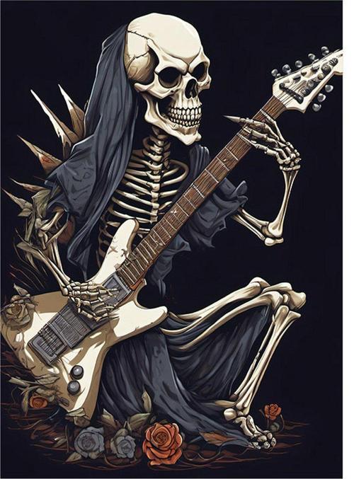 Elektro Gitar Çalan İskelet Mdf Tablo 50 cm x 70 cm