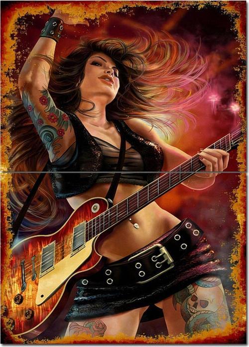 Elektro Gitar Çalan Kız Tasarım Mdf Tablo 70 cm x 100 cm