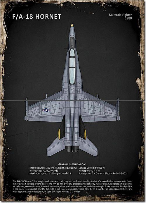 F18 Hornet Savaş Uçağı Model Mdf Tablo 70 cm x 100 cm