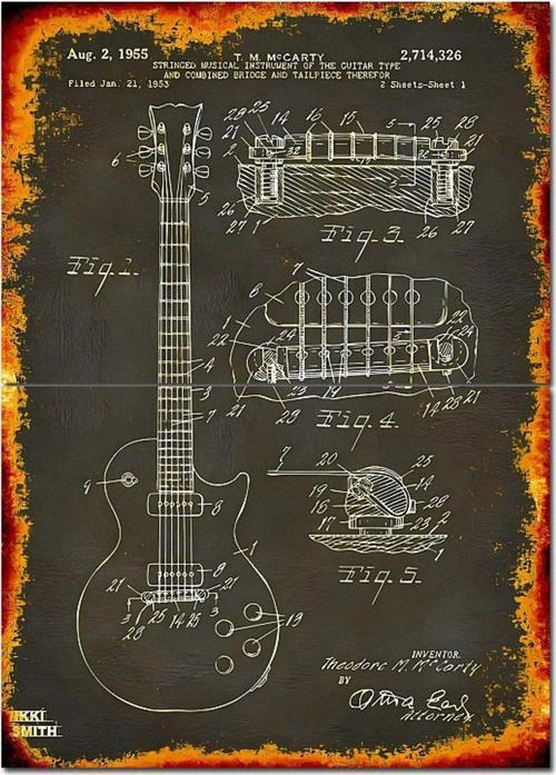 Gibson Les Paul Kasa Çizimi Mdf Poster 70 cm x 100 cm