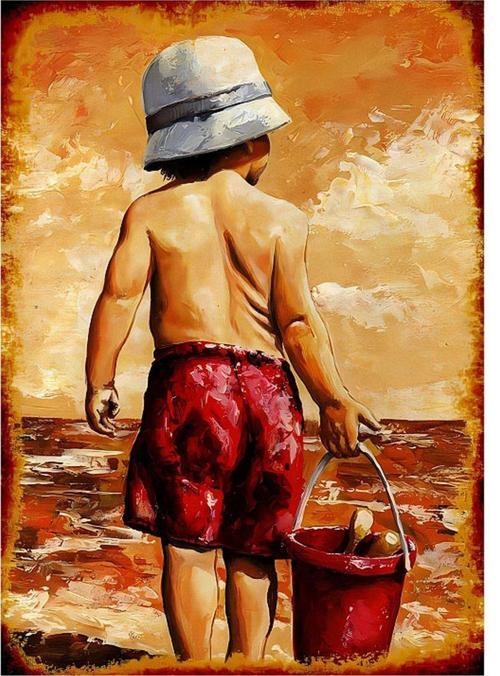 Plajda Gezen Çocuk Dekoratif Mdf Tablo 50 cm x 70 cm