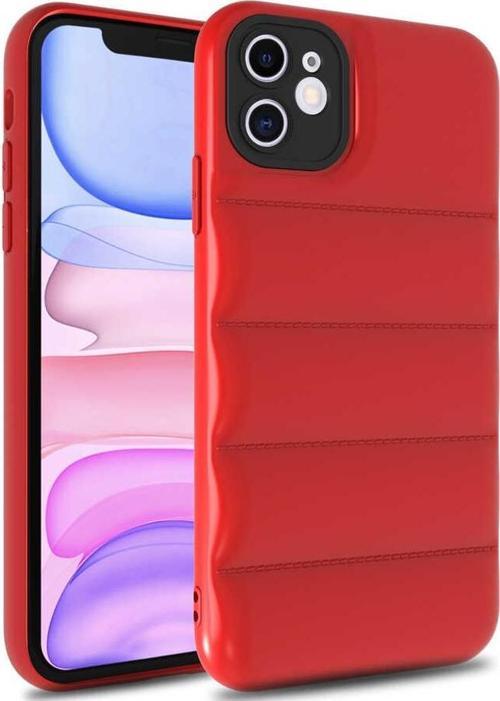 Apple iPhone 11 Kapak Kamera Korumalı Puf Silikon Kılıf - Kırmızı
