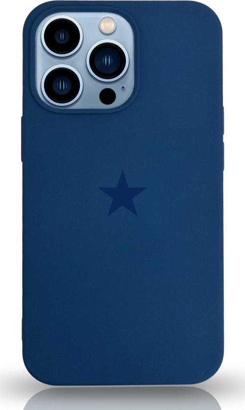 Apple iPhone 13 Pro Max Kapak Yıldız Logolu İçi Kadife Lansman Silikon Kılıf - Lacivert