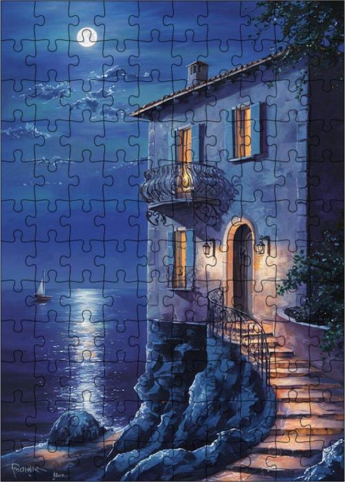 Ahşap Mdf Puzzle Yapboz Deniz Kenarında Yamaçtaki Ev 120 Parça 25 x 35 Cm