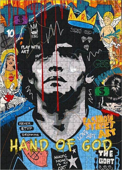Ahşap Mdf Puzzle Yapboz Diego Maradona Ve Tanrının Eli 500 Parça 50 x 70 Cm