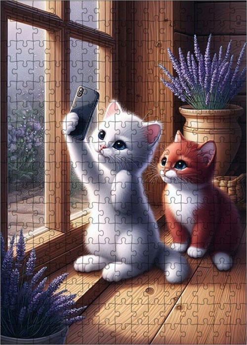Ahşap Mdf Puzzle Yapboz Fotoğraf Çekilen Yavru Kediler 255 Parça 35 x 50 Cm
