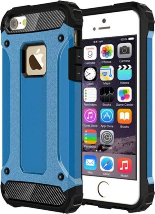 Apple iPhone 5s Kapak Çift Katmanlı Zırh Tank Kılıf - Mavi
