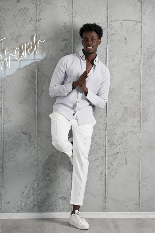Armürlü Likralı Yaka Düğmeli Slimfit Yazlık Gofre Kumaş Gömlek