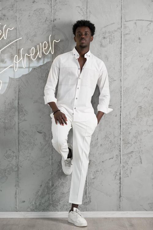 Panolu Yaka Düğmeli Pamuklu Slimfit Yazlık Gömlek