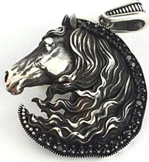 Oniks Taş Detaylı 925 ayar Gümüş At Figürlü Kolye Ucu