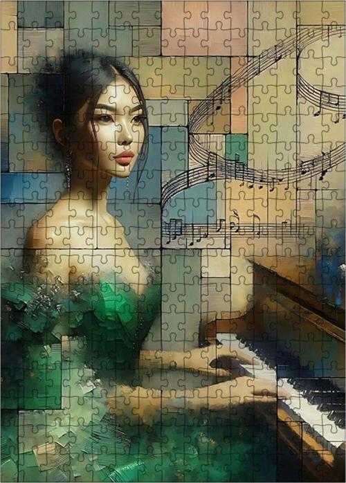Ahşap Mdf Puzzle Yapboz Piyano Çalan Kız 255 Parça 35 x 50 Cm