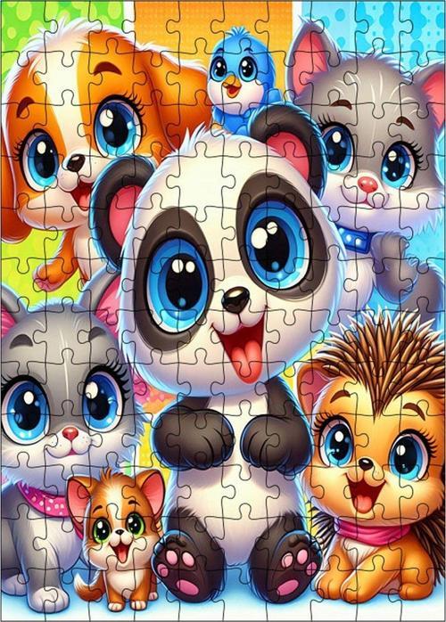 Ahşap Mdf Puzzle Yapboz Sevimli Panda Ve Arkadaşları 120 Parça 25 x 35 Cm