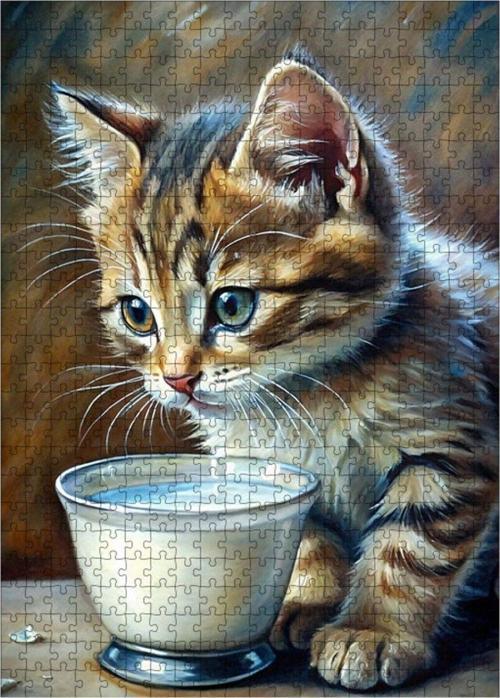 Ahşap Mdf Puzzle Yapboz Süt İçen Yavru Kedi 500 Parça 50 x 70 Cm
