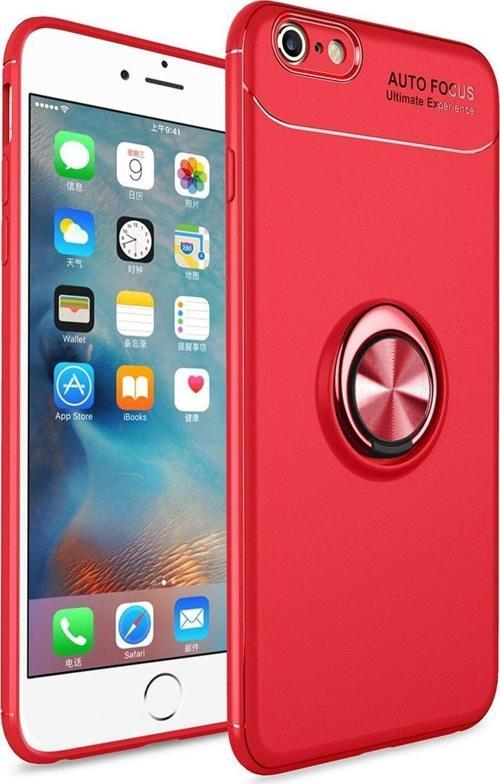 Apple iPhone 6s Kılıf Renkli Yüzüklü Manyetik Silikon Kapak Kırmızı - Kırmızı