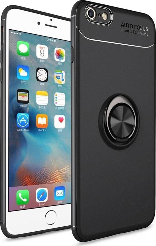 Apple iPhone 6s Kılıf Renkli Yüzüklü Manyetik Silikon Kapak Siyah - Siyah