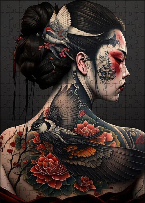 Ahşap Mdf Puzzle Yapboz Yakuza Japon Kadın 255 Parça 35 x 50 Cm
