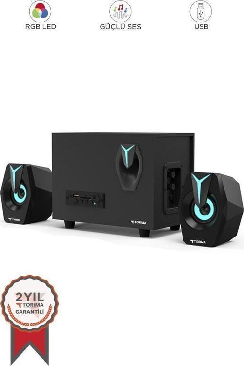 D37 Siyah Bluetooth Hoparlör 2in1 Subwoofer RGB Işıklı Bilgisayar Hoparlörü Speaker