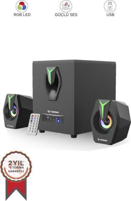D38 Siyah Bluetooth Hoparlör 2in1 Subwoofer RGB Işıklı Bilgisayar Hoparlörü Speaker