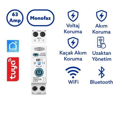 Akıllı Kaçak Akım Rölesi ve Voltaj Akım Koruma Rölesi 63A WiFi Özellikli SmartLife